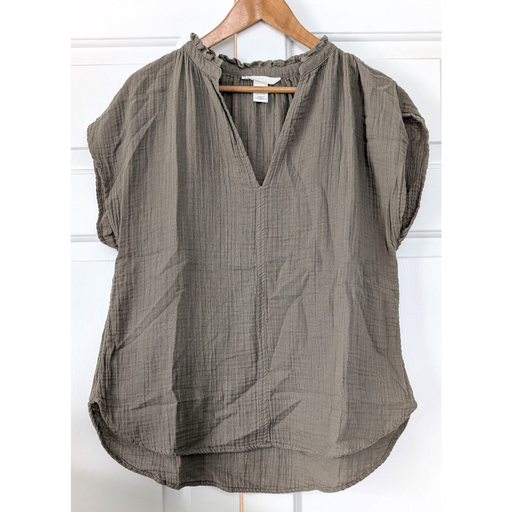 H&M Kahki Green Cotton Muslin Top